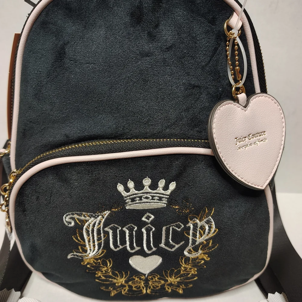 Juicy Couture Black Liquorice Velour Heritage Embroidered Backpack NEW $99